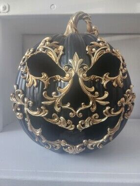 Christian Siriano Black and Gold LED Pumpkin Lantern Gothic 12 X 15 Rare